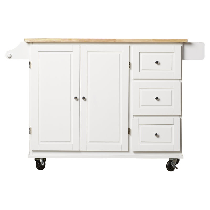 Hardiman 53.75" Kitchen Island with  Locking Wheels, White