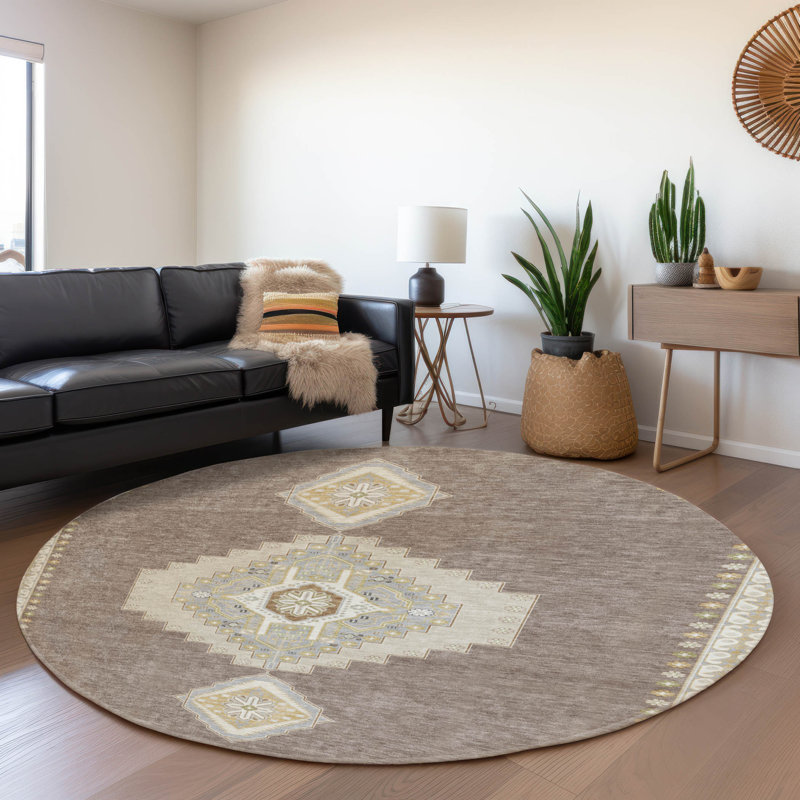 Premium Machine Washable Guada AMF1014 Oriental Rug, Round 8'