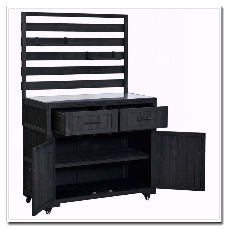 64.9'' H Large Patio Kitchen Island Solid Wood Kitchen Cart, Black