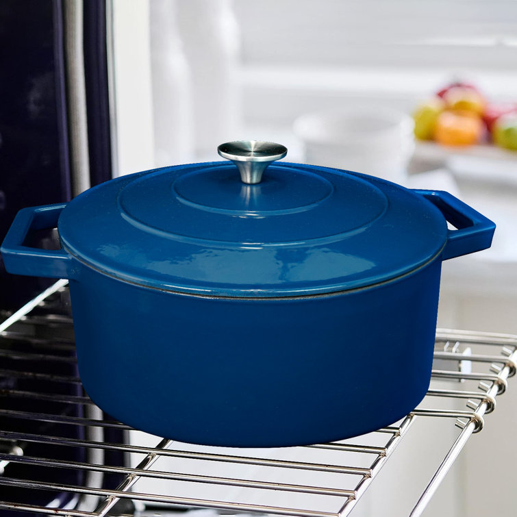 4.5 QT Enameled Cast Iron Dutch Oven with Lid Round Big Dual Blue