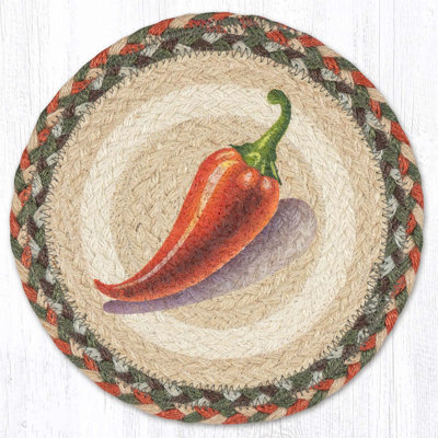  Chili Pepper Round Trivet – 10" Spicy Red Pepper Print on Braided Natural Jute Table Mat
