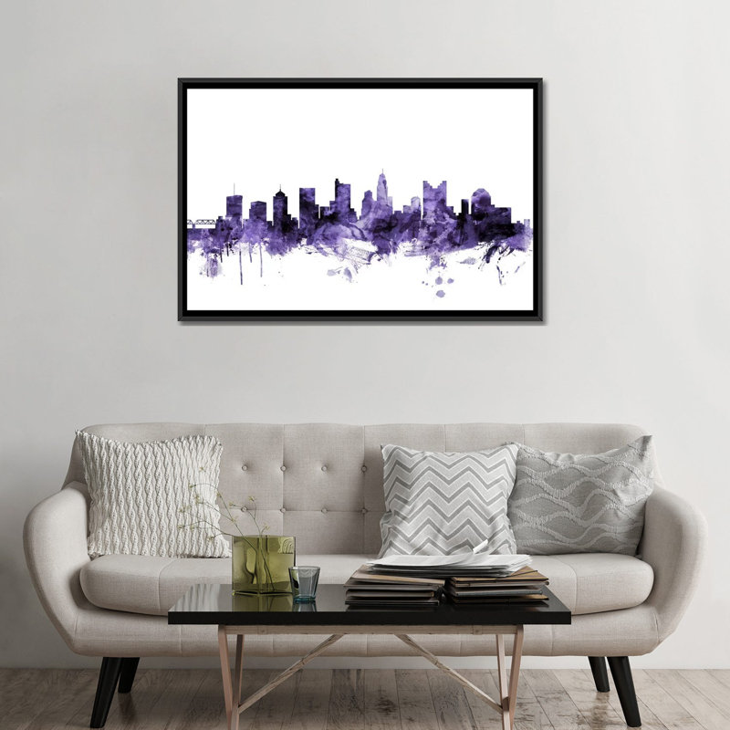 «Columbus, Ohio Skyline» par Michael Tompsett, impression sur toile tendue, H 18 po x l 26 po x P 1,5 po, Pas de tapis