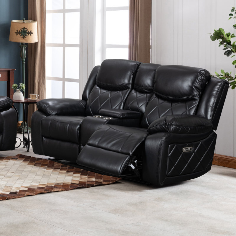 Scelfo 77'' Faux Leather Reclining Loveseat, Black