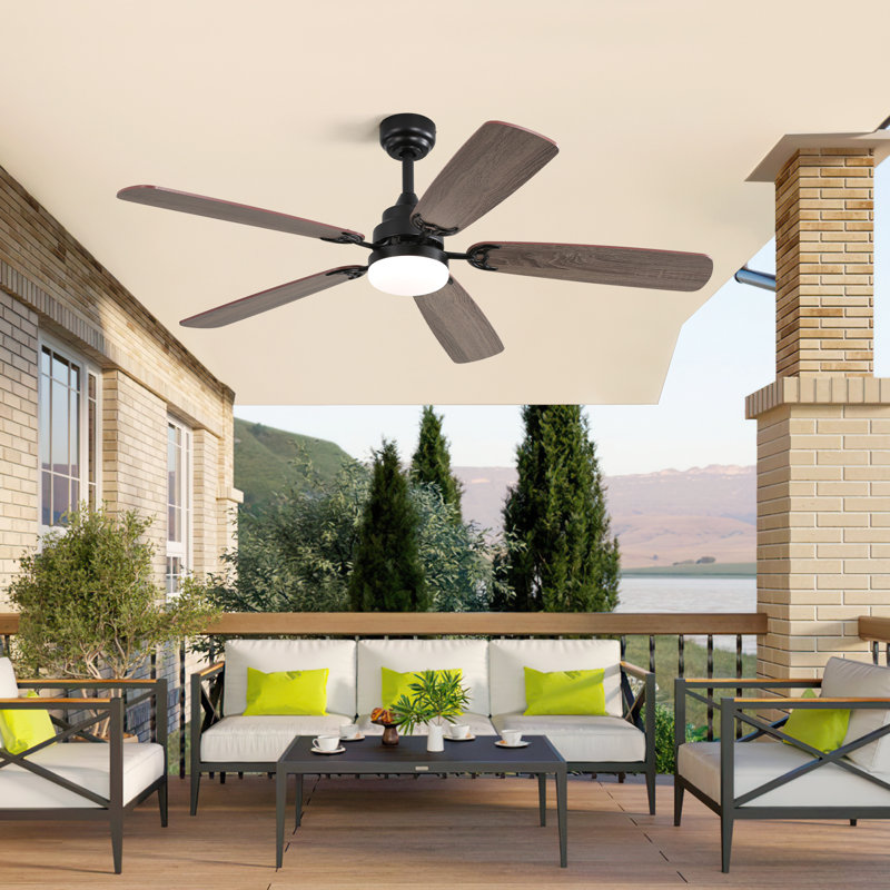 132cm Modern Dual-purpose Ceiling Fan Light with Remote Control, Black, Walnut/Oak