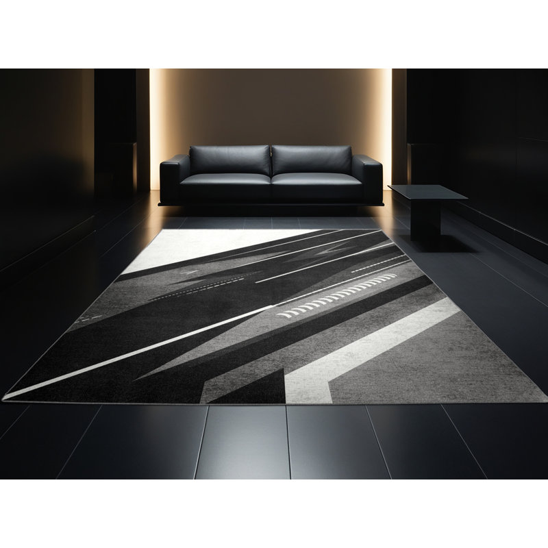 Tapis à motif géométrique moderne élégant et lavable à la machine Rayan, 7 x 9