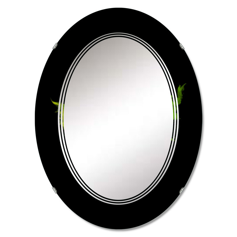Vert et jaune luxueux abstrait Art fluide I - miroir mural moderne ovale, 30 po x 20 po