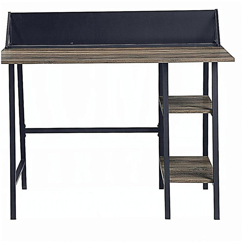 Bureau rétro en chêne et noir à 2 niveaux avec base en forme de H