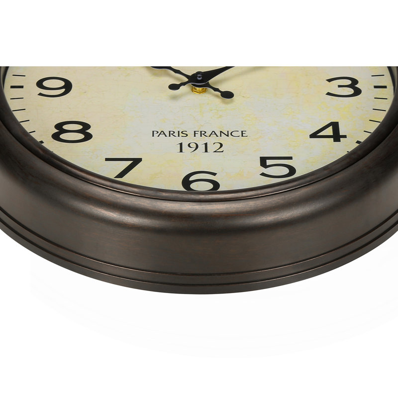 Horloge murale ronde 16 po, horloge murale, brun antique, transitionnel