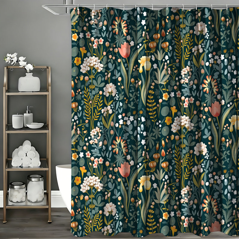 Rideaux de douche avec crochets inclus, Motif floral vert