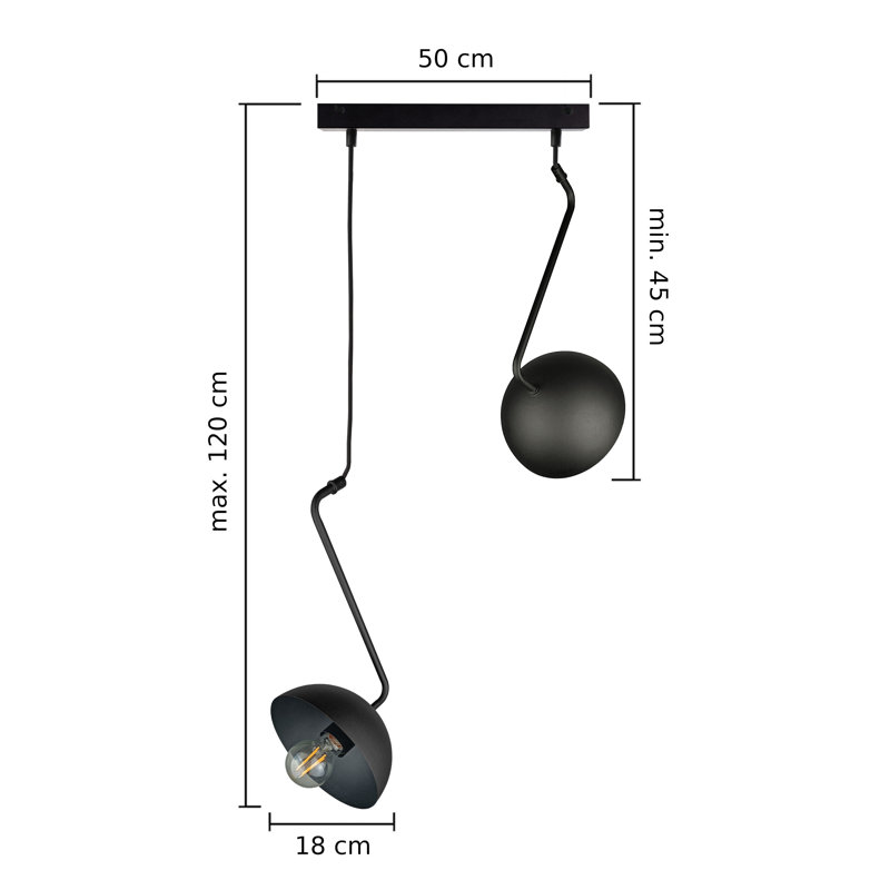 Cassander - Light Pendant, 2, 45cm H x 56cm W x 56cm D, Black