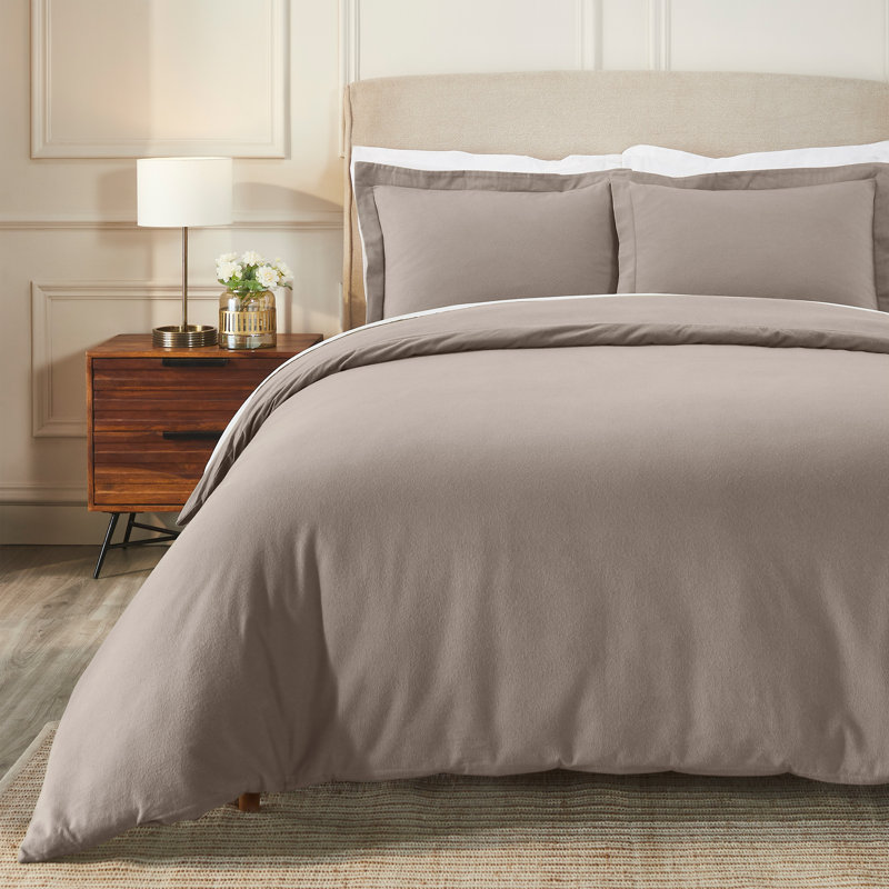 Ensemble de housse de couette chaude 100% flanelle de coton Rome, Housse de couette double + 2 taies décoratives st, Gris