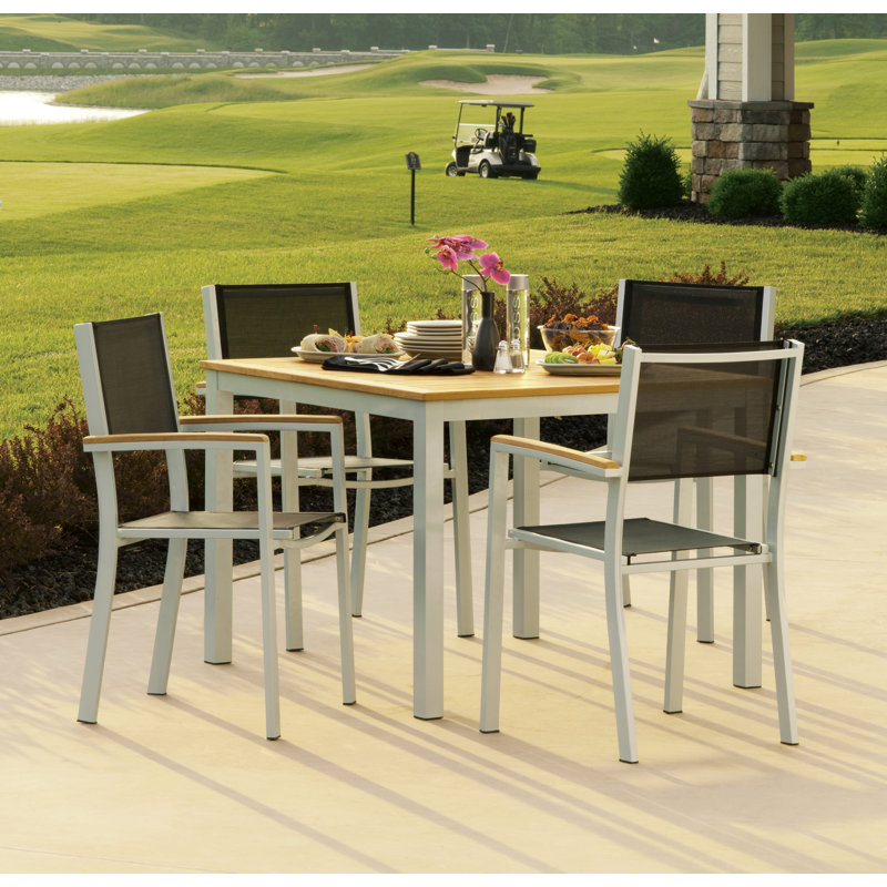 Travira Stacking Patio Arm Chair, Tekwood vintage, Black, Flint