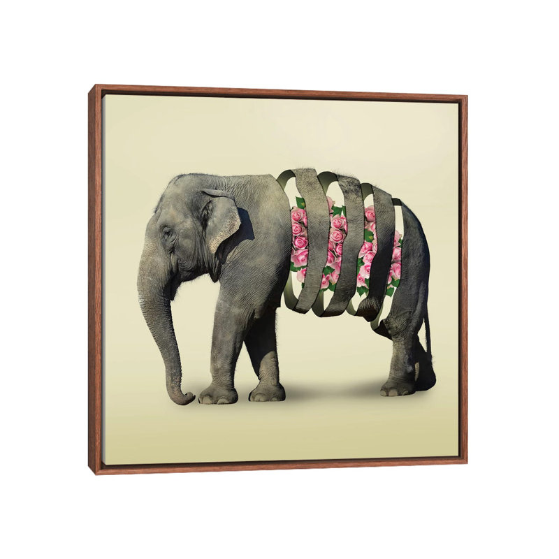 Elephant Flowers III by Vin Zzep - Print on Canvas, Classic Brown Wood Framed, 45.72 cm H x 45.72 cm W