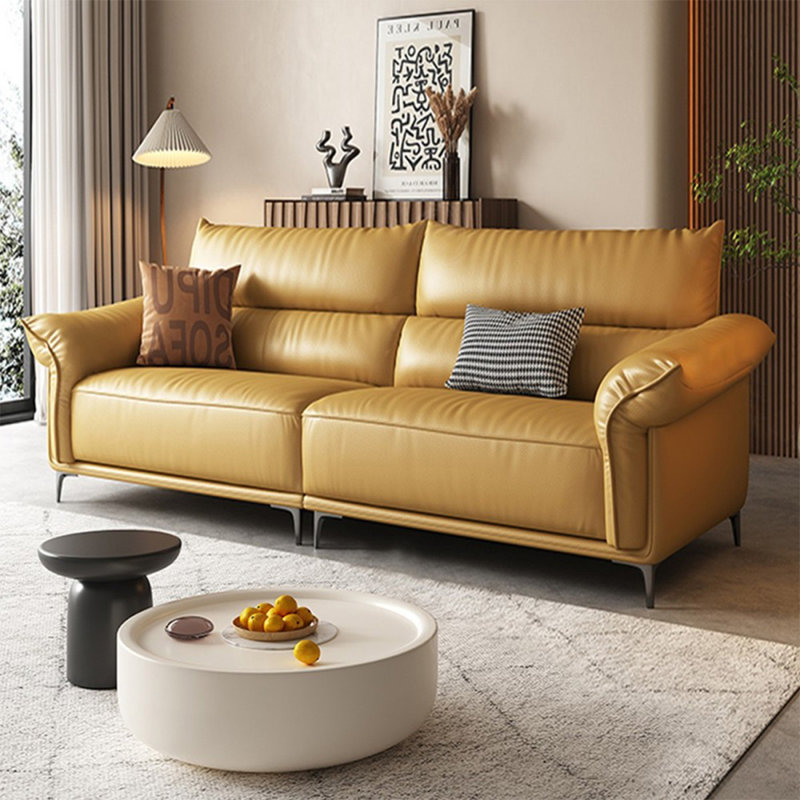 Causeuse-coussin modulaire en cuir véritable jaune, 37.4" H x 86.61" W x 39.37" D, Jaune