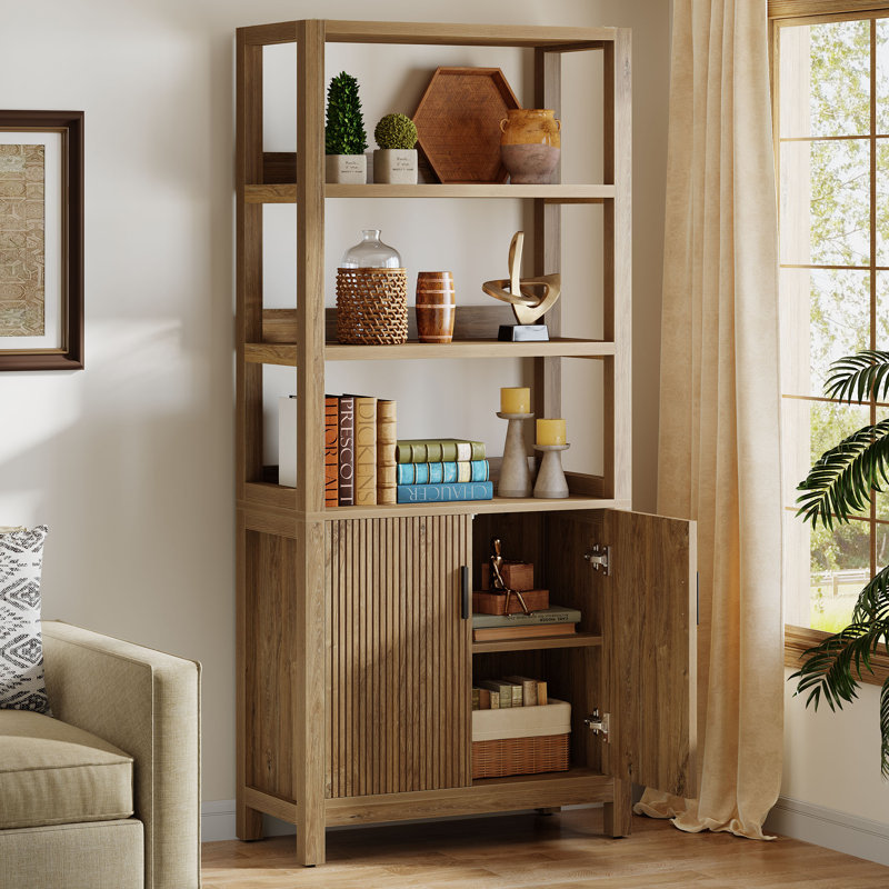 Bibliothèque 70,9 "de haut avec porte, bibliothèque en bois avec armoire de rangement
