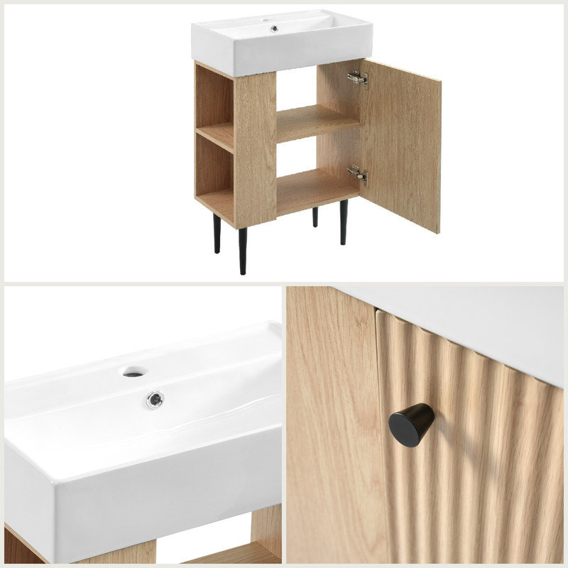 21.6" Bathroom Vanities, Freestanding Vanity with Single Sink, Wood