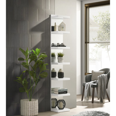 Étagère de rangement tendance avec dossier en miroir pour l'espace de vie - 7 tablettes et étagères de bureau en verre