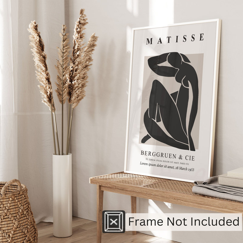 People and Portraits Matisse, reproduction d'art moderne sans cadre Mid-Century noir et beige, H 30 po x l 20 po