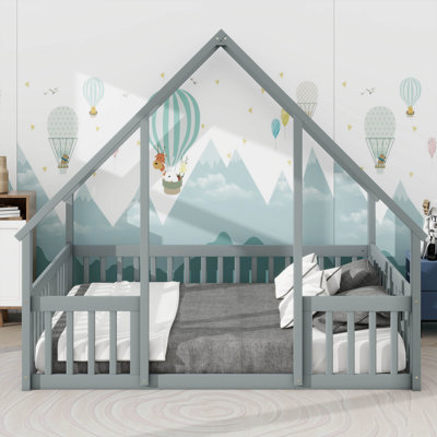 Lit bas en bois pleine grandeur conçu pour la maison avec enceinte