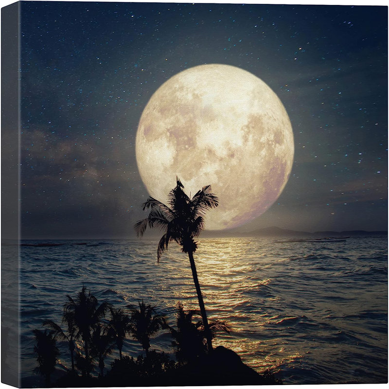 Pleine lune sur l'océan tropical, H 24 po x l 24 po x P 1,5 po