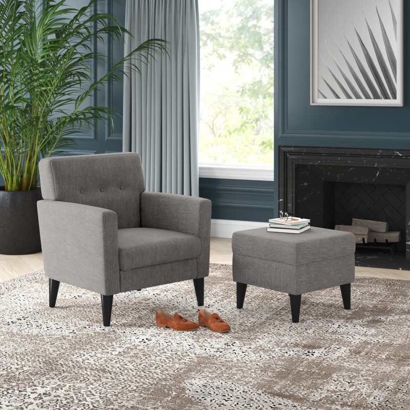 Theo 33.5'' Wide Polyester Armchair And Ottoman, Grey Polyester