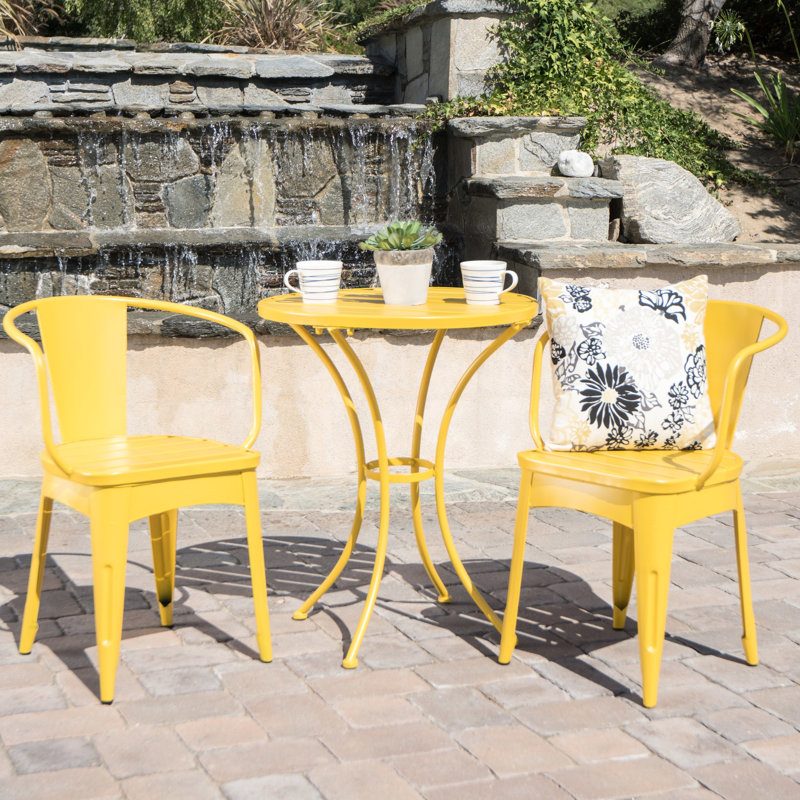 Bistro extérieur en métal jaune 3 pièces Kd - et eau - Statique, Jaune