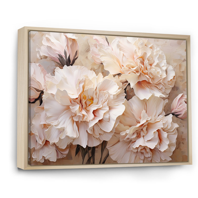 Arrangement d'œillets beige I sur toile, H 30 po x l 40 po x P 1,5 po, Cadre naturel flottant