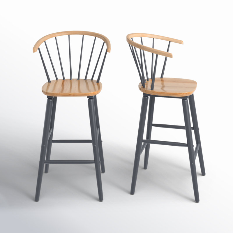 Sheffield Solid Wood Stools, Natural /Gray, Bar Stool (29" Seat Height)