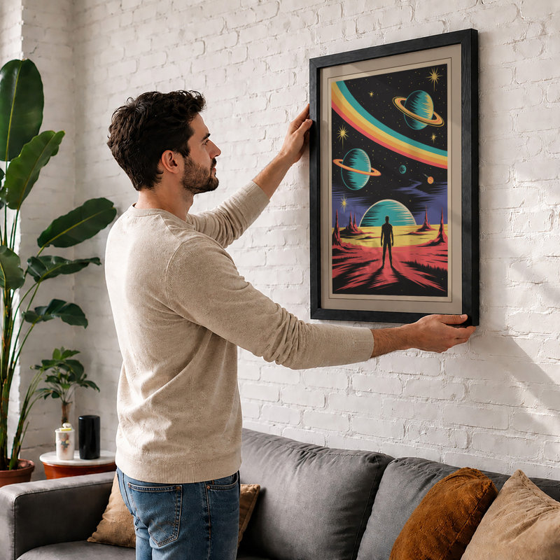 Cosmic Wonder Retro - Framed Print, A1 - 84.1 x 59.4 cm, Walnut