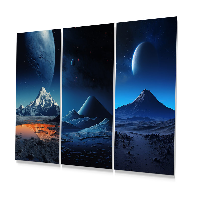 Volcano Lunar Landscape - Ensemble de salon mural en métal Volcano, H 28 po x l 36 po