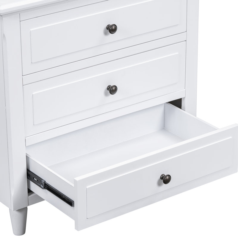 Armoire de la chambre à coucher 3 - Rail en métal blanc pour un accès facile à la table de chevet, White