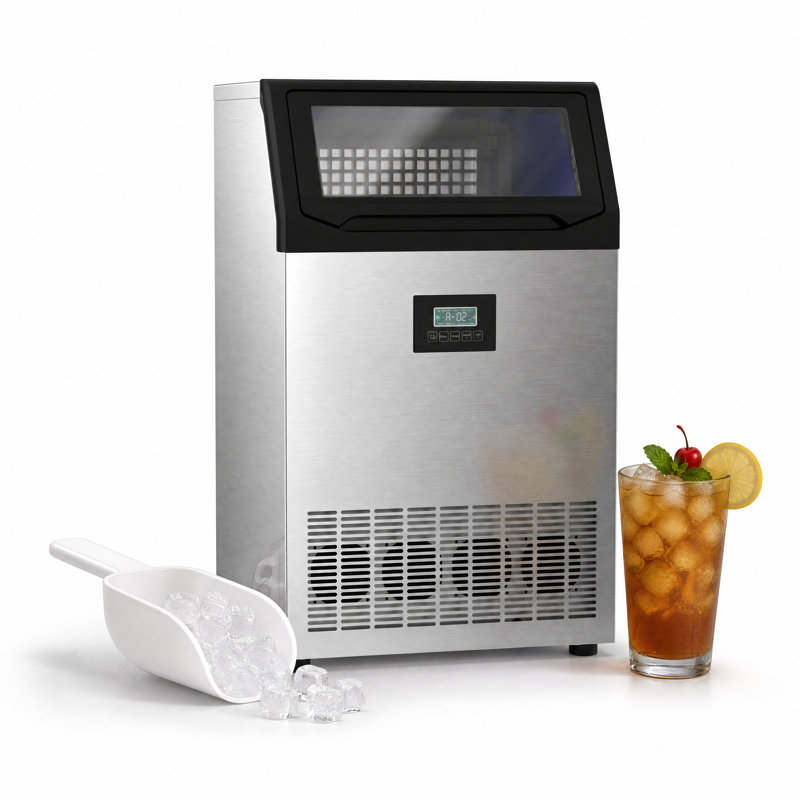 Machine à glaçons commerciale autoportante 24,4 po en acier inoxydable avec glaçons cubes, production de glaçons de 350 lb / 24 h et 150 lb Rangement de glace