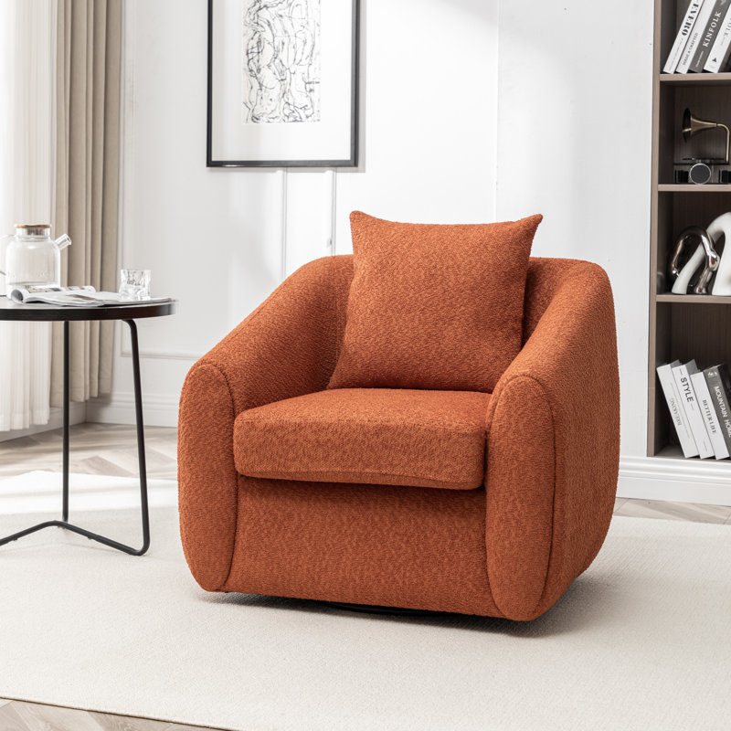 Shively 32'' Wide Upholstered Swivel Chair, Orange
