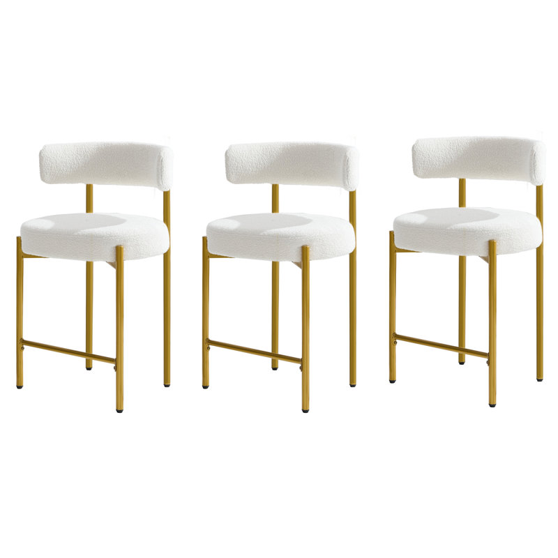 Tabouret de comptoir rembourré 24 po Najira, 3, Doré, Cream White Polyester
