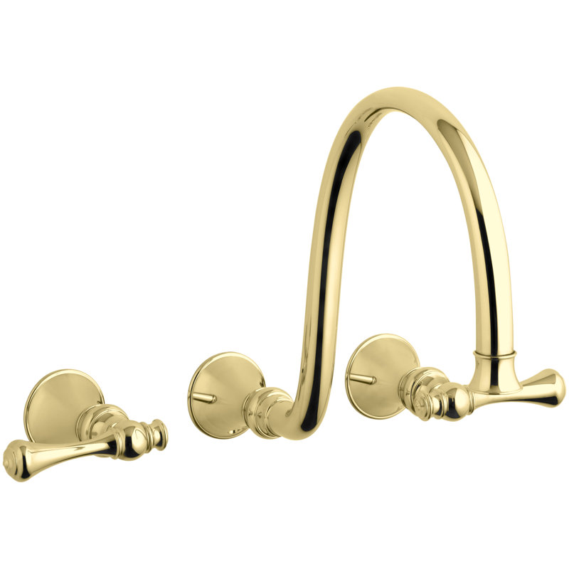 Revival Double Handle Wall Mounted Tub Spout Trim, Vibrant Polished Brass