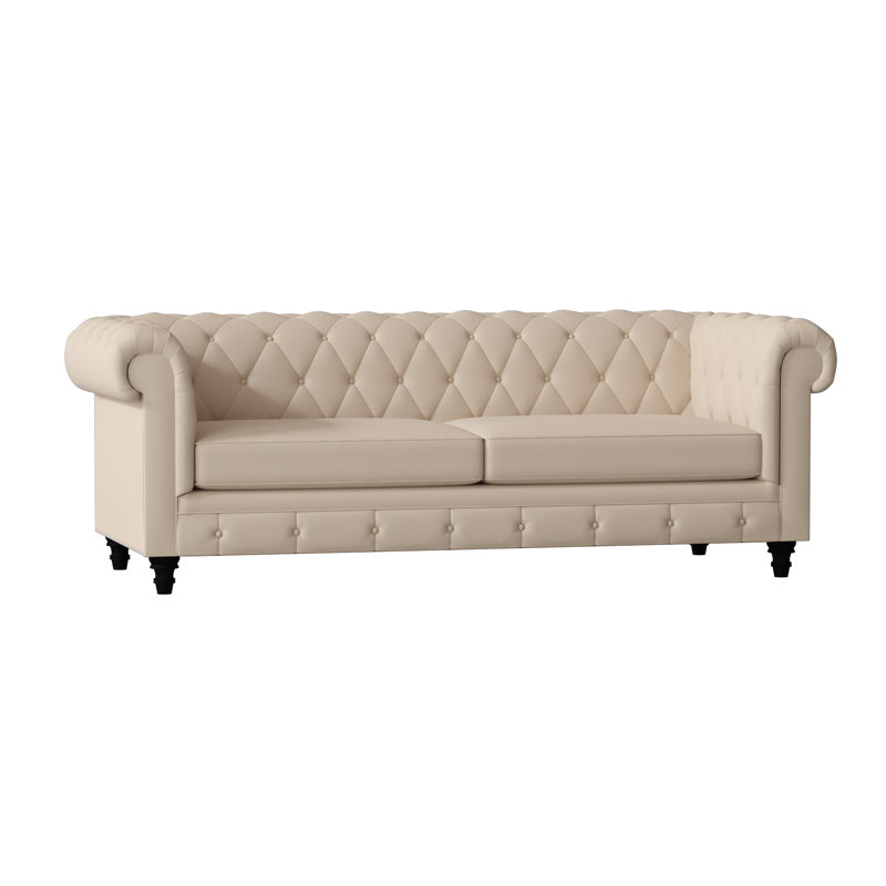 Canapé Chesterfield à accoudoirs roulés, Latte Lena, Noir, 72 pouces