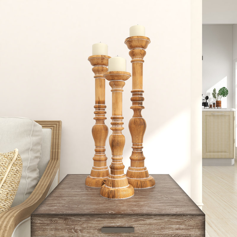 Ensemble de chandelles de table en bois 3 pièces Colville, Tanné