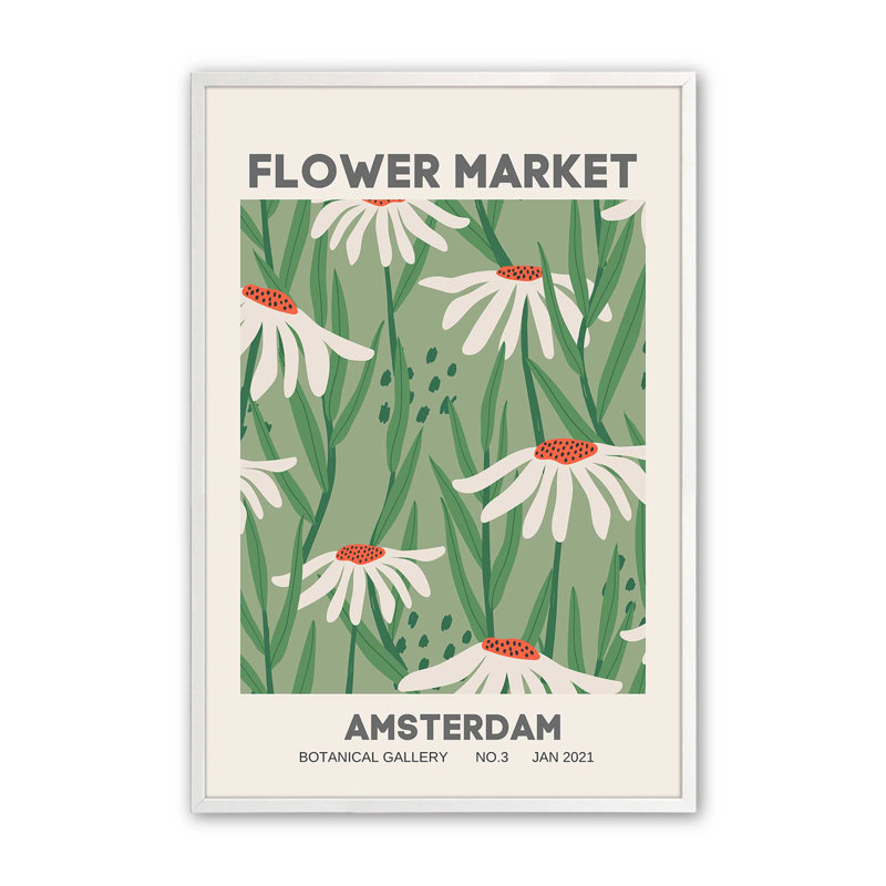 Reproduction d'oiseaux du Bauhaus de 1919, H 37,25 po x l 25,25 po, Encadrement blanc (fleur rétro Amsterdam)