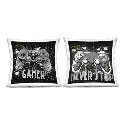 Coussin Stupell Industries Never Stop Modern Gamer Design par Kim Allen (ensemble de 2)