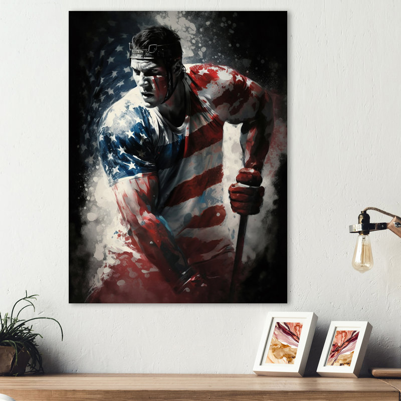 Hockey jouant sur la patinoire - Impression sur toile, H 40 po x l 30 po x P 1,5 po, Toile tendue