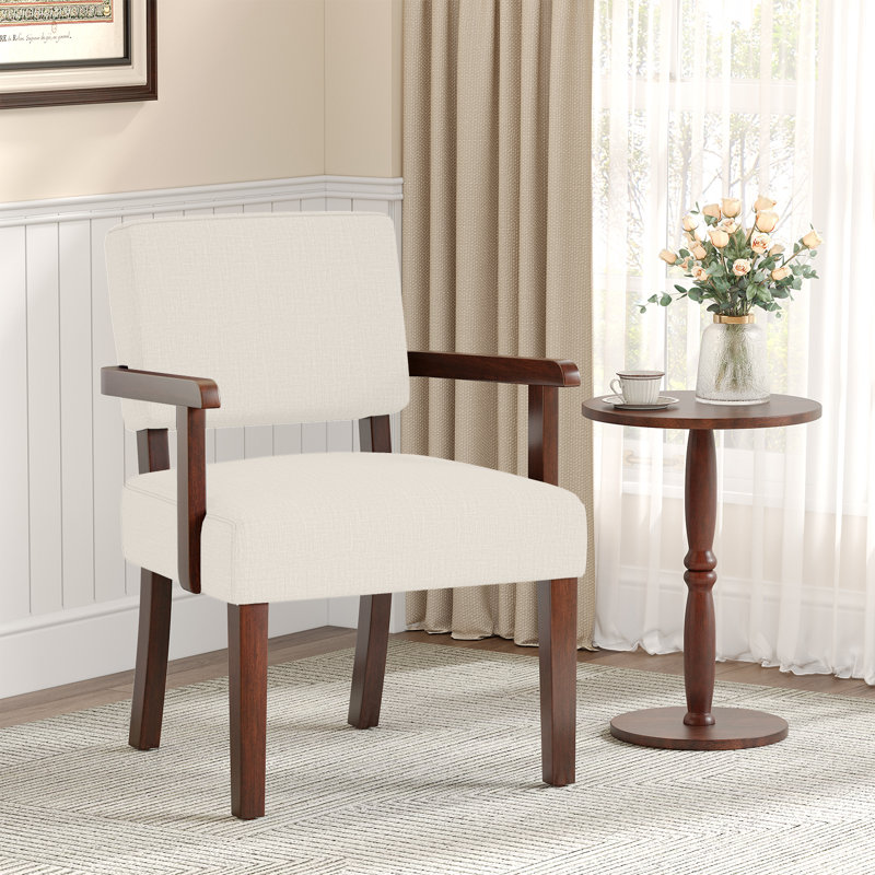 Naethan Upholstered Arm Accent Chair for Living Room, Accent Armchair, Beige Linen