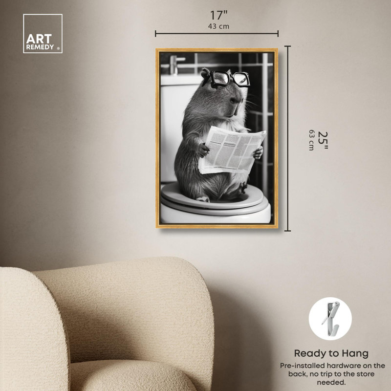 «Me Time Capybara», art de salle de bain amusant par Art Remedy, H 25 po x l 17 po, Reproduction encadrée sans passe-partout