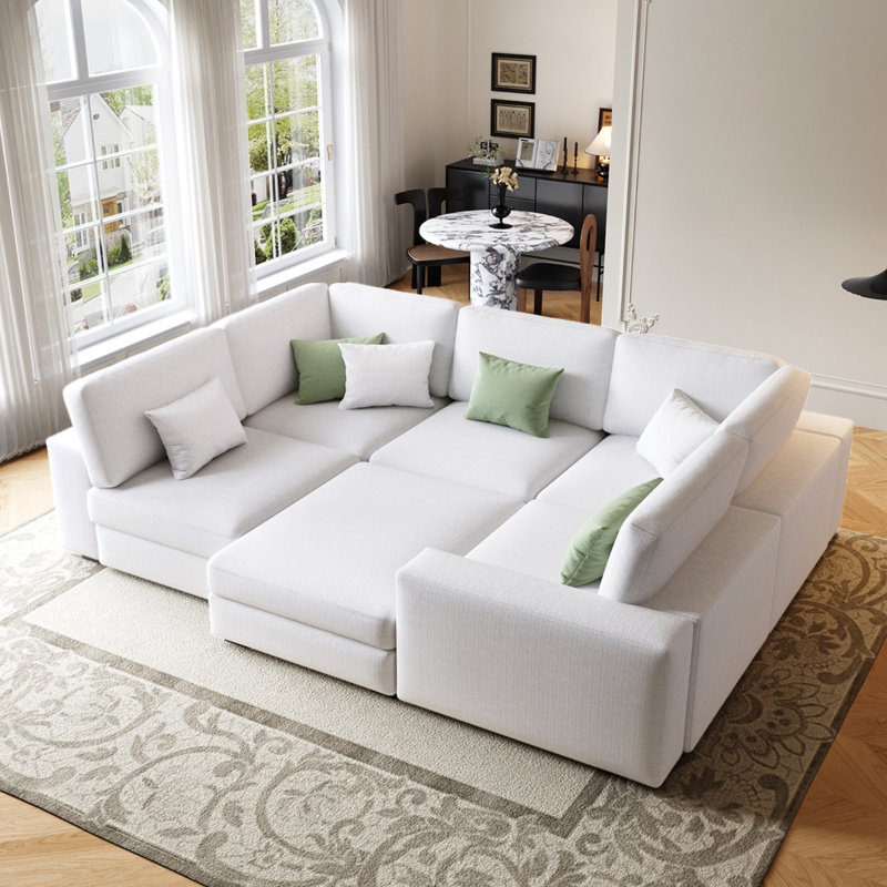 Canapé modulaire rembourré 6 pièces Fouraker, Mélange de lin beige