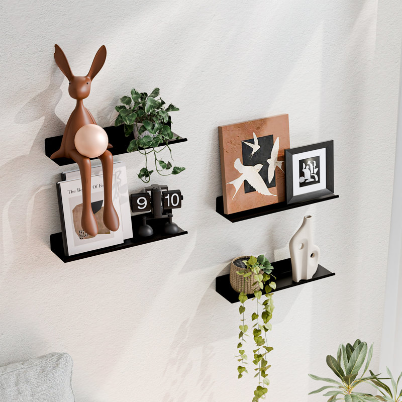 Metal Floating Wall Shelves, 1.97" H x 16.14" W x 3.93" D