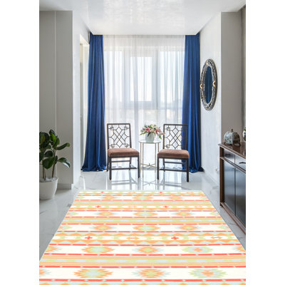 Tapis décoratif en laine tissé à plat à la main à motif géométrique McLawhorn
