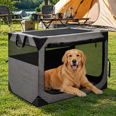 30-Inch Soft-Sided Portable Folding Dog Crate, 30"L x 21"W x 21"H, Three Zippered Doors, Collapsible Pet Kennel, Foldable Cage for Small and Medium Dogs, Indoor/Outdoor Travel