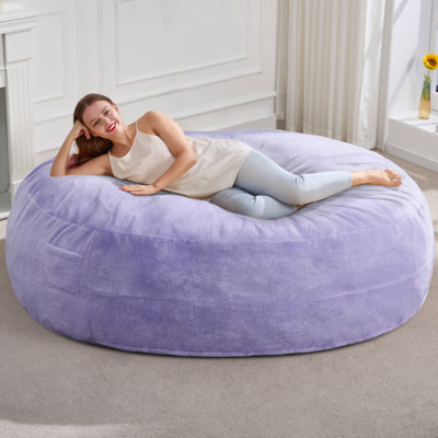 6FT Oversized Pre-Filled Compressed Adult Bean Bag Chair, Fluffy Plush Faux Fur Machine Washable Cover for Living Room Bedroom Dorm Office,Purple