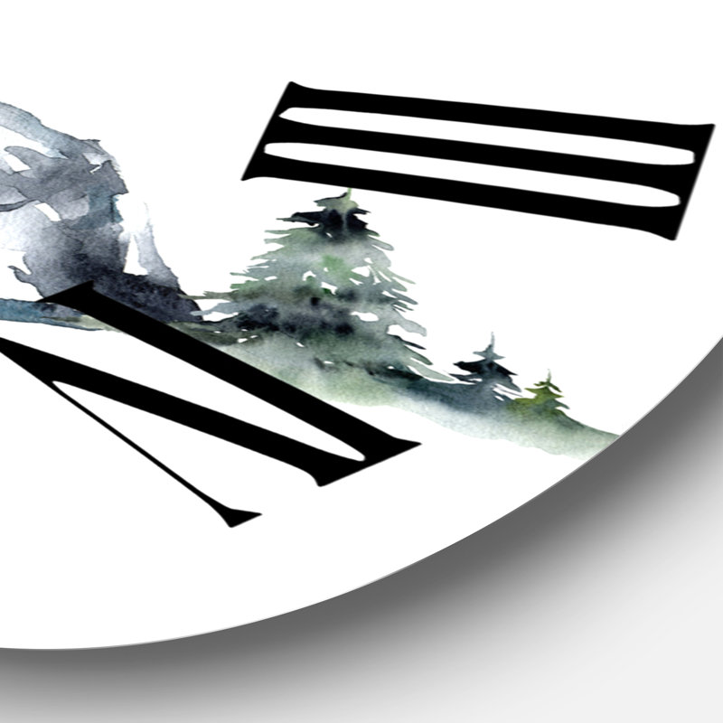Horloge murale moderne paysage minimaliste des montagnes et de la forêt, Grand