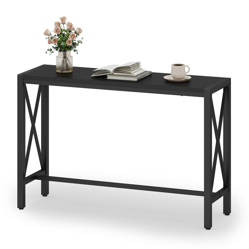 Aust Industrial Bar Table, 36.6" Tall Kitchen Counter Height Pub Table, Rustic High Top Sofa Table Behind Couch, Long Narrow Coffee Dining Bistro Table