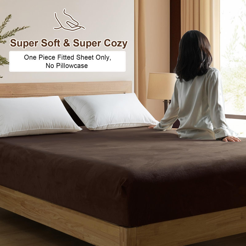 PHF Ultra Soft Velvet Fitted Sheet, 16" Deep Pocket with Wider Stronger Elastic Band, Easy Fit Easy Care, 1 Pack Cozy Comfy Flannel Bottom Sheet for All Seasons, No Pillowcases